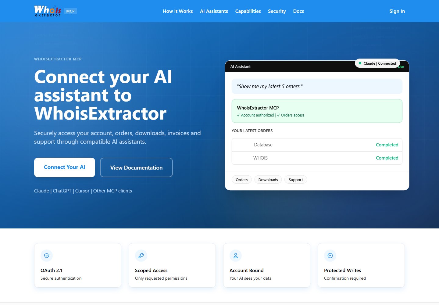 WhoisExtractor MCP public connection guide